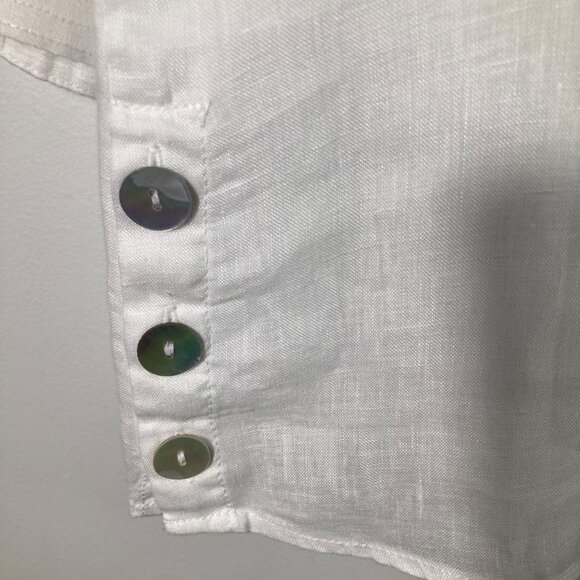 Womens Sigrid Olsen Linen V Neck Pleat Front Tunic 3/4 Sleeve Button Detail Whit - Picture 6 of 8